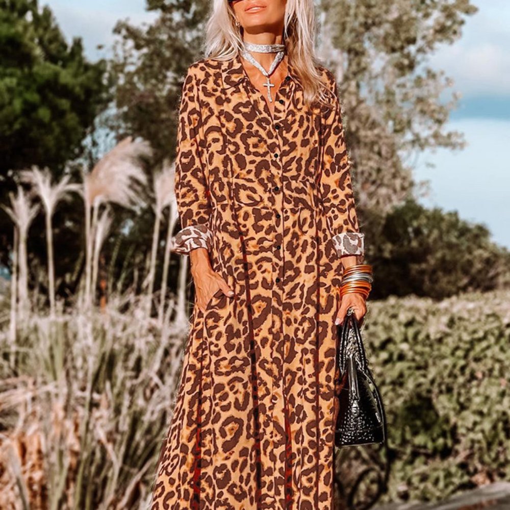 NWT Leopard Buttoned Maxi Dress